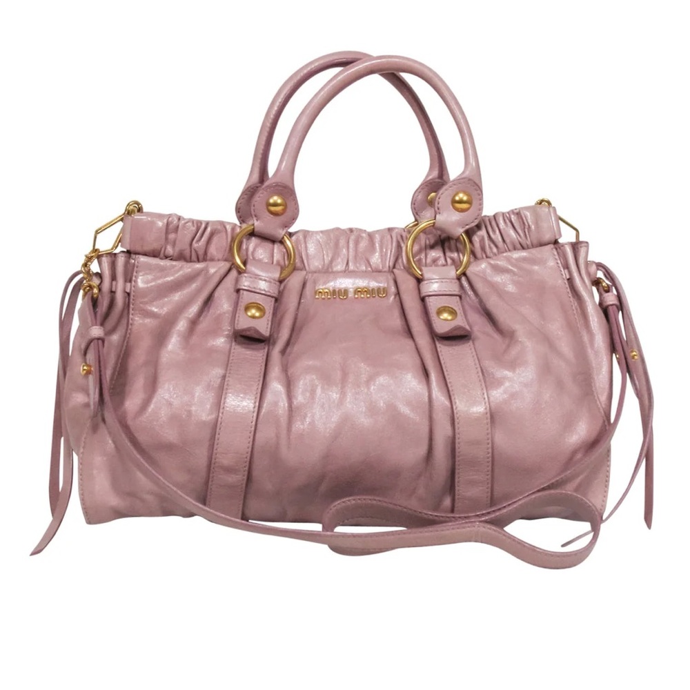 Miu Miu Pink Satchel with Pleated Leather and Gold Accents